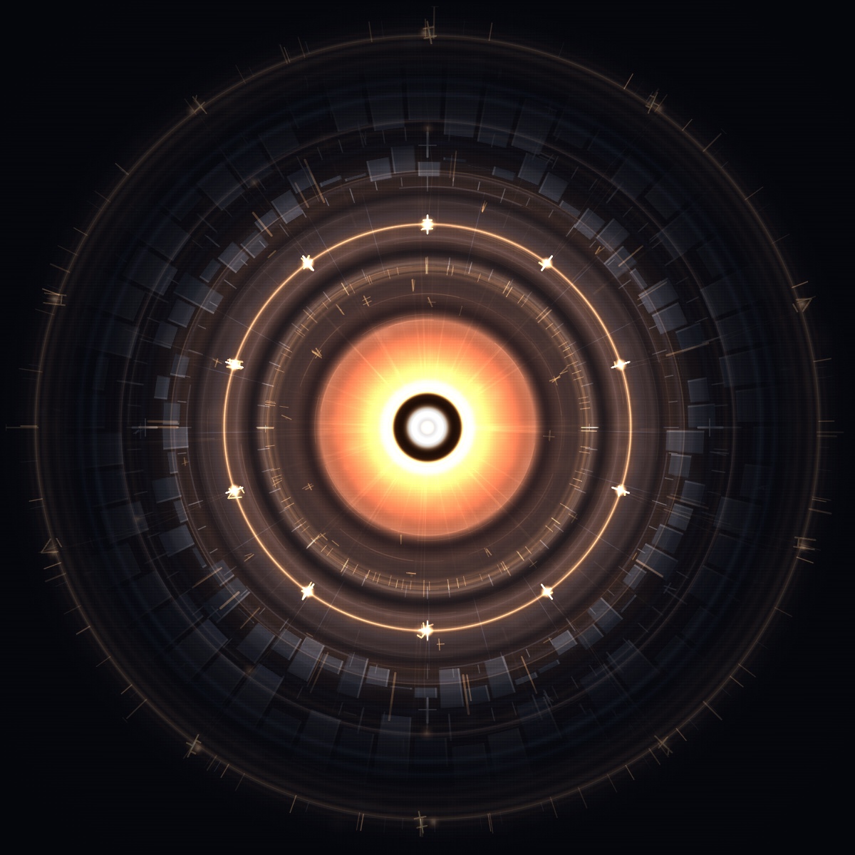 Stage 3 — Record: the witnessing eye inscribes its own name in ten ember-runes on a luminous signature-ring, the warm name propagating through the cool outer ward until the whole circle is one self-signed sigil