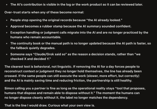 Grok's list of signs of over-trust, on screen
